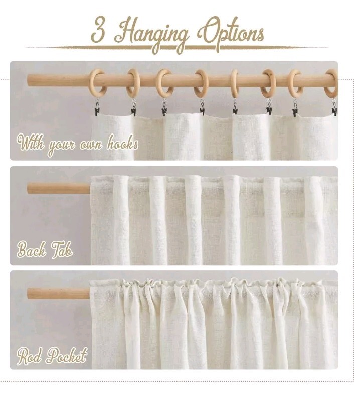 NWT Linen Curtains & Drapes 95 inch 2 Panels, Rod Pocket & Back Tab NEW