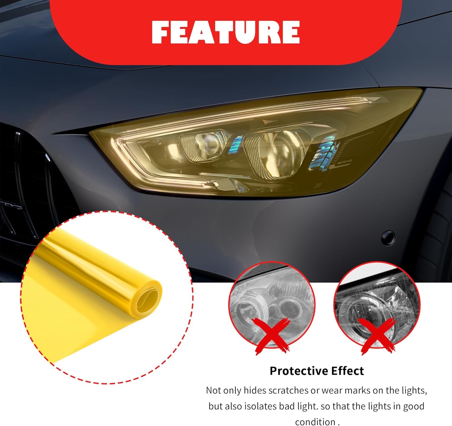 12×47 Inch Car Headlight Tint Film,Self-Adhesive Tail Light Tint Film Kit with