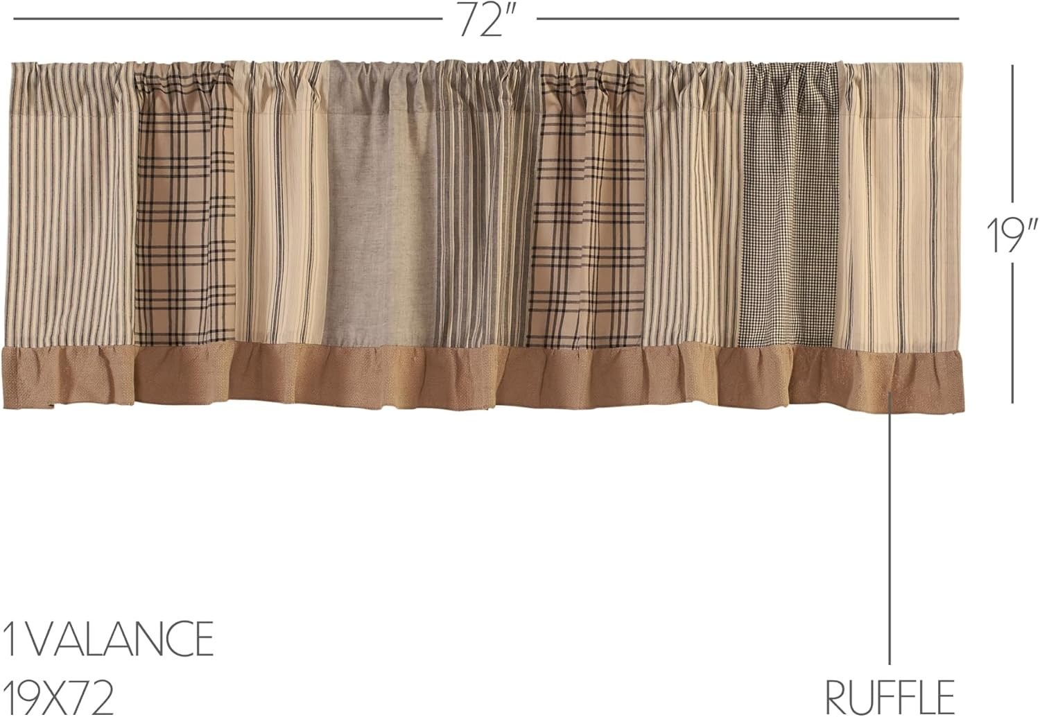 VHC Brands Patchwork Lined Valance 19″x72″ Sawyer Mill Charcoal