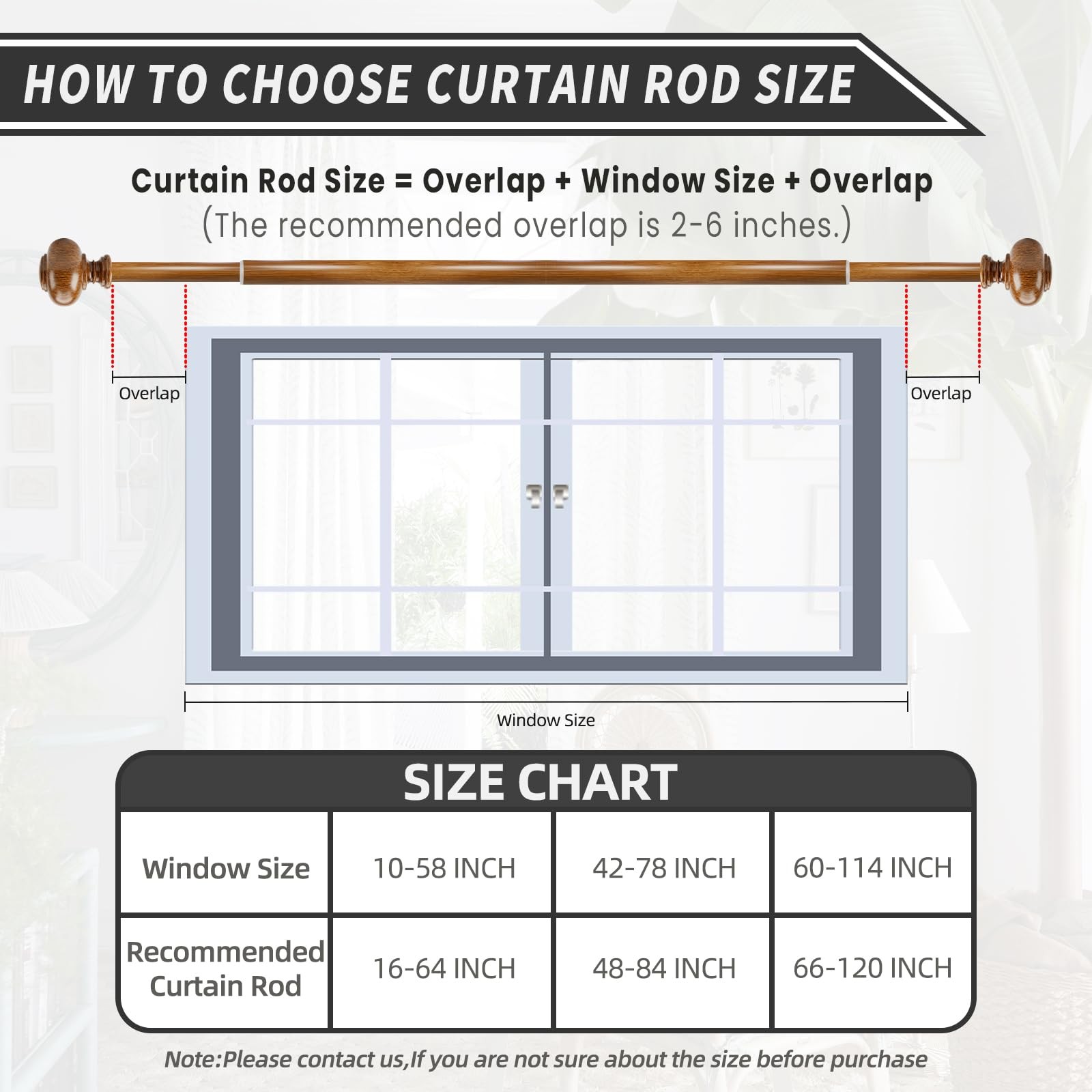 Wood Curtain Rod for Windows 66 to 120 Inches(5.5-10ft): 1 inch Diameter Heav…
