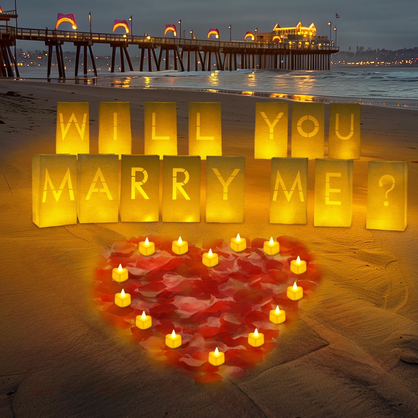 Will You Marry Me Light Up Letter Proposal Decor 2000 Rose Petal Luminary Bag