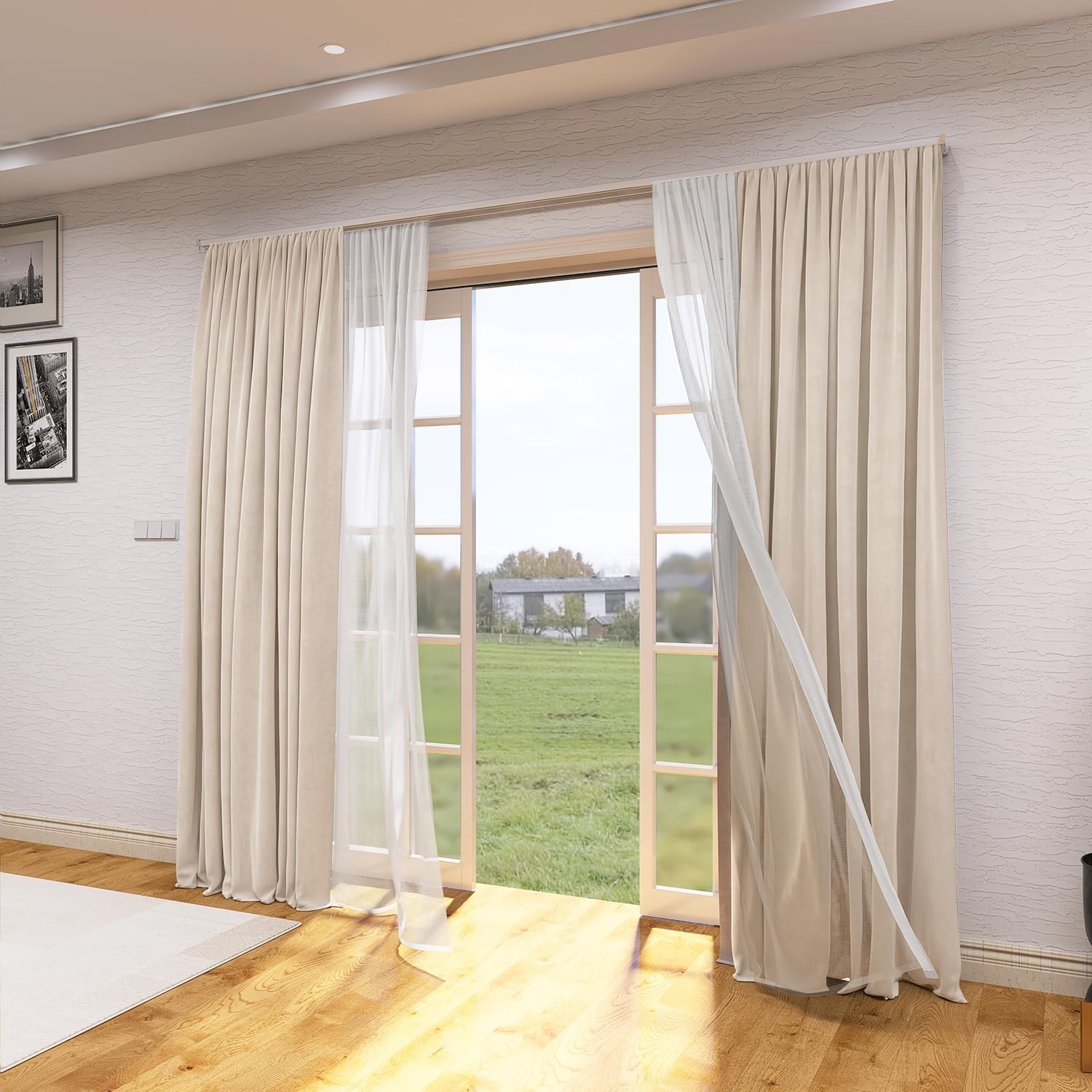 Zshine Heavy-Duty Curtain Conjoined Double Track Rails Ceiling Mounting For
