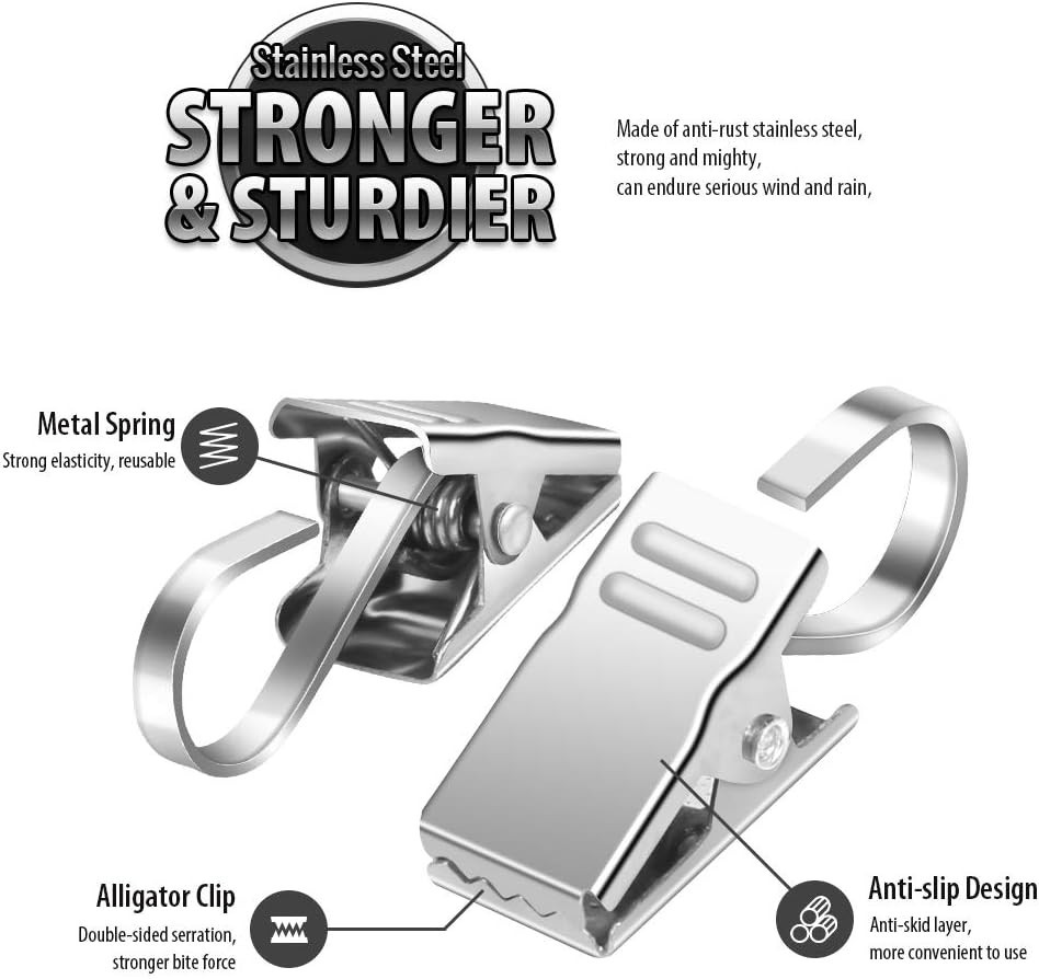 50-Pack Stainless Steel Curtain Clips with Hooks Small S-Hooks Heavy Duty Silver