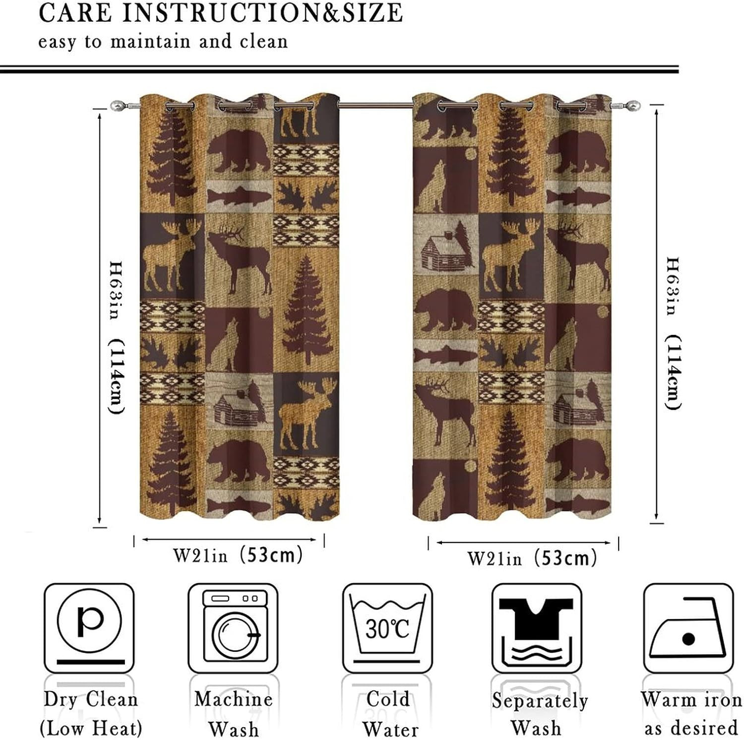 Retro Rustic Bear Blackout Curtains for Bedroom,Country Style Farmhouse Cabin Wi