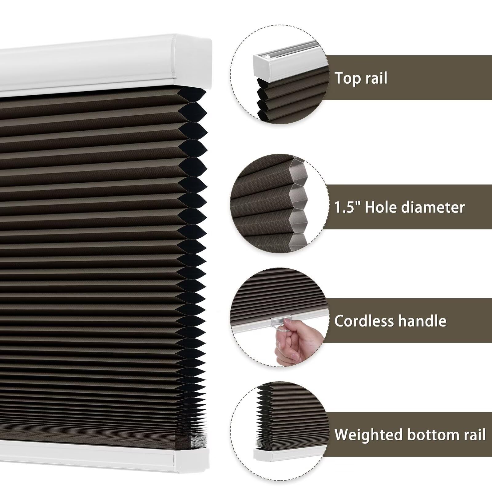 Changshade Cordless Cellular Shades Honeycomb Blinds 46″W x 72H Taupe