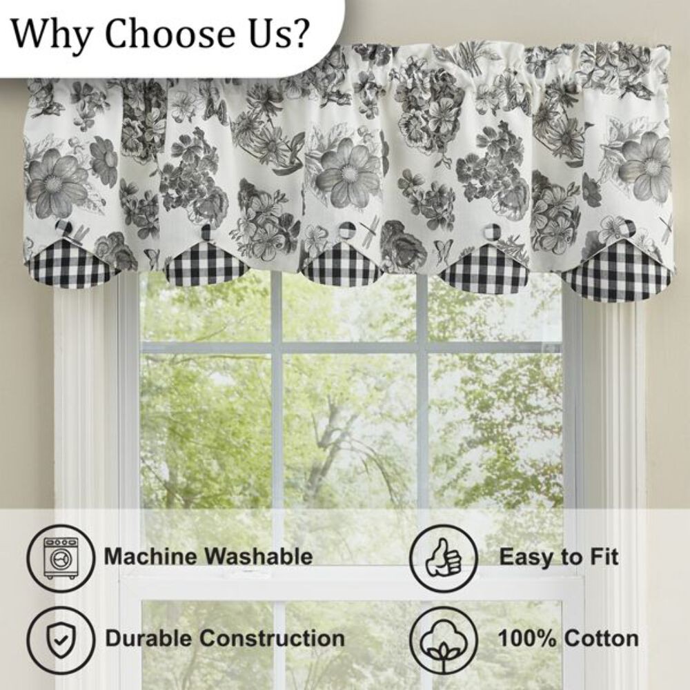 Black Check Geranium Layered Valance