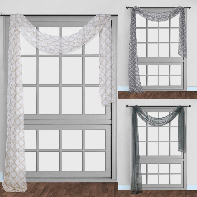 1PC GEOMETRIC VALANCE SCARF SWAG VOILE SHEER ELEGANT WINDOW DRESSING S38 216″ L