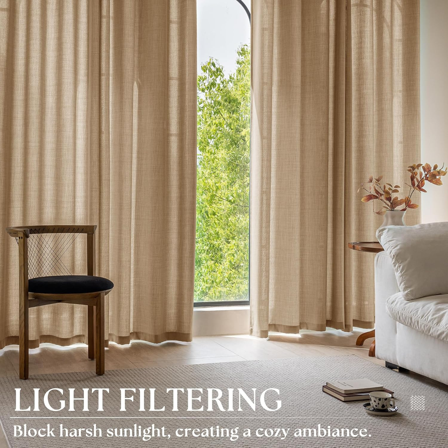 Tan Brown Curtains for Bedroom 2 Panel Sets 63 Inch Length Grommet Ring Top Dark