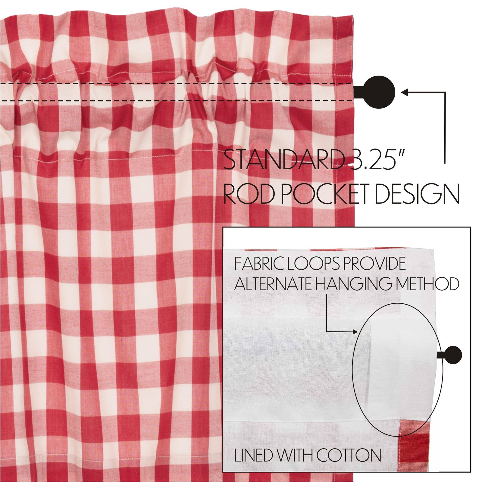Farmhouse 24″x36″ Tier Pair Red Rod Pocket Kitchen Window Curtains VHC Brands
