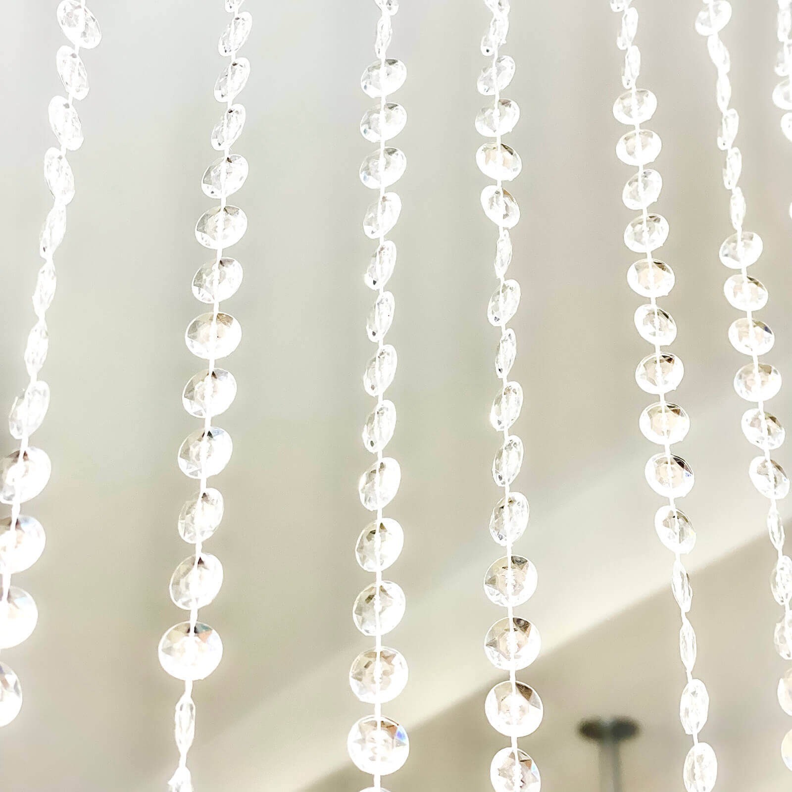CLEAR 5 ft x 10 ft Acrylic Crystal Beaded Curtain with Polyester Rod Pocket