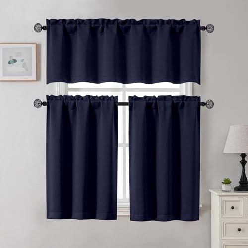 Blackout Curtains for Small Window Treatment, 30″W x 36″L (Pack of 2) Navy Blue