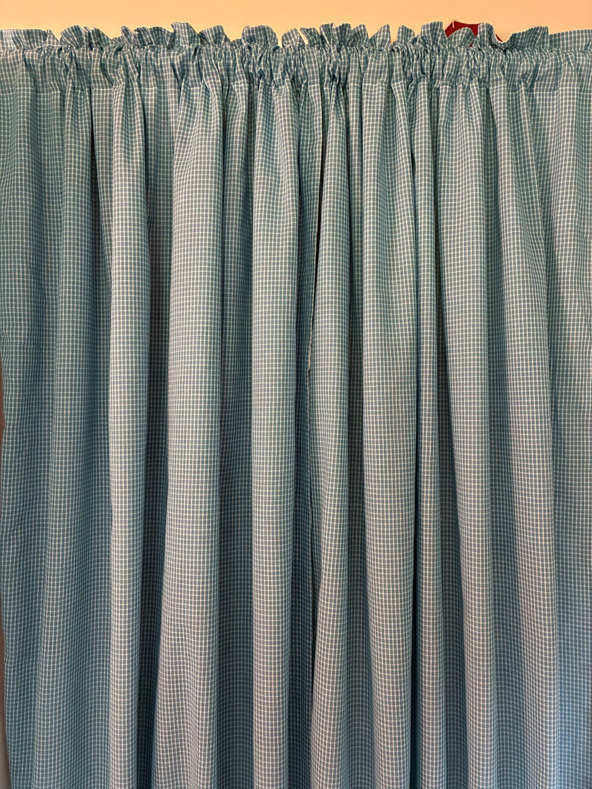2 handmade curtain panels reversible (2 in 1) aqua blue plaid floral 37.5W x 85L