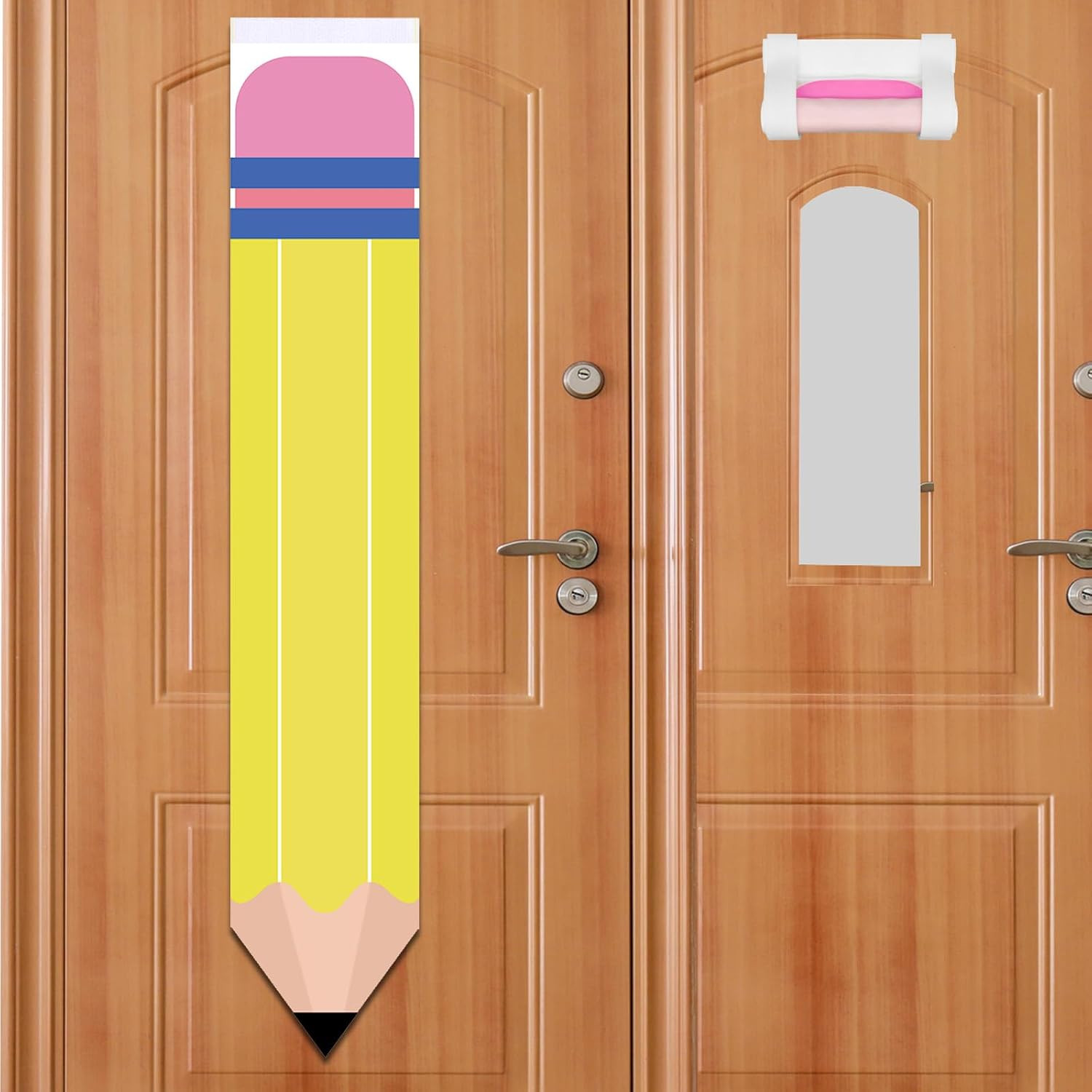 2Pcs Yellow Pencil Shape Blackout Curtains for Classroom Door Window, Office, Po