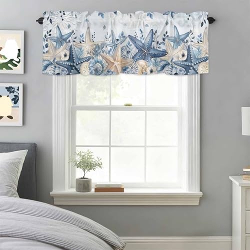Coastal Starfish Valances for Windows, Beach 42″W x 18″L (Pack of 1) Blue