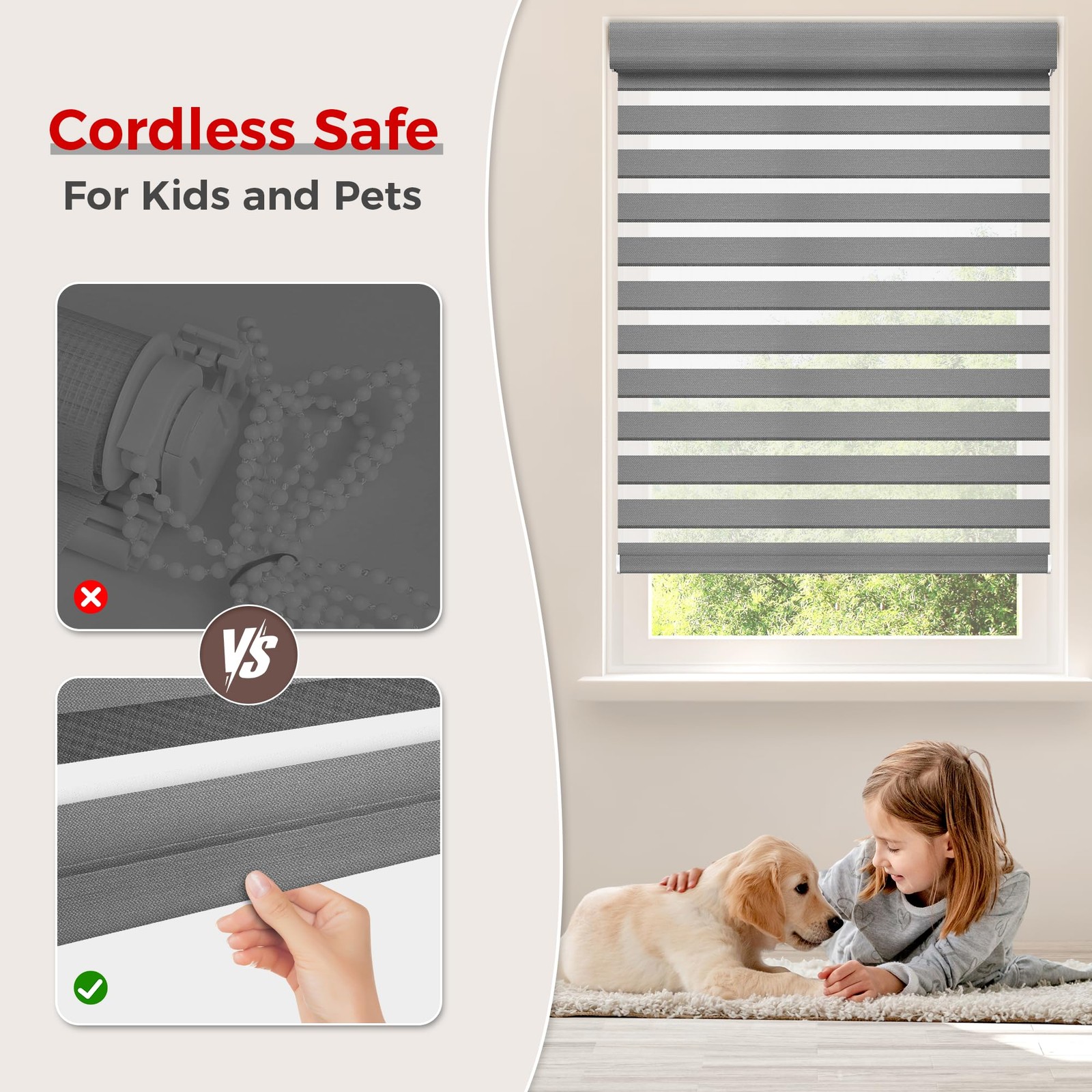 Allesin Zen No Drill No Tools Cordless Zebra Blinds Renter Friendly Dual Layer