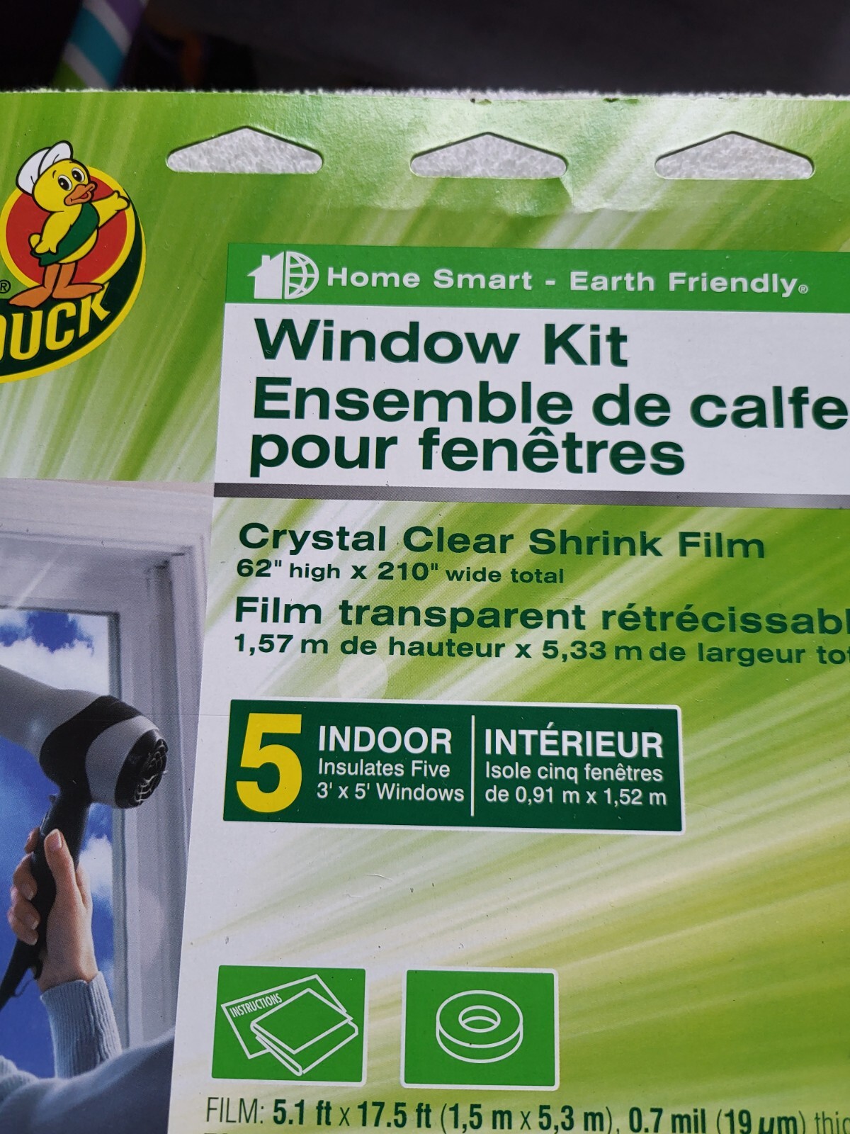 Window Insulating Kit Crystal clear Film 5 Windows 3ft x 5ft Duck Brand NIB