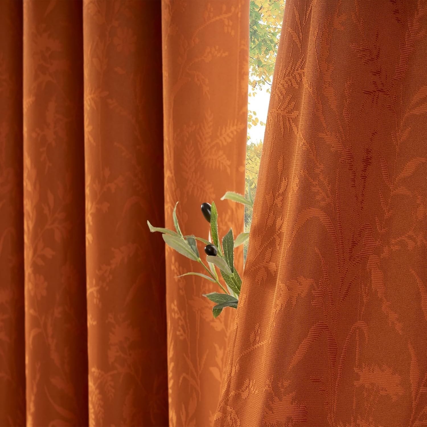 Burnt Orange Curtains 100% Blackout Curtain & Drapes Thermal Insulated 84 Inches