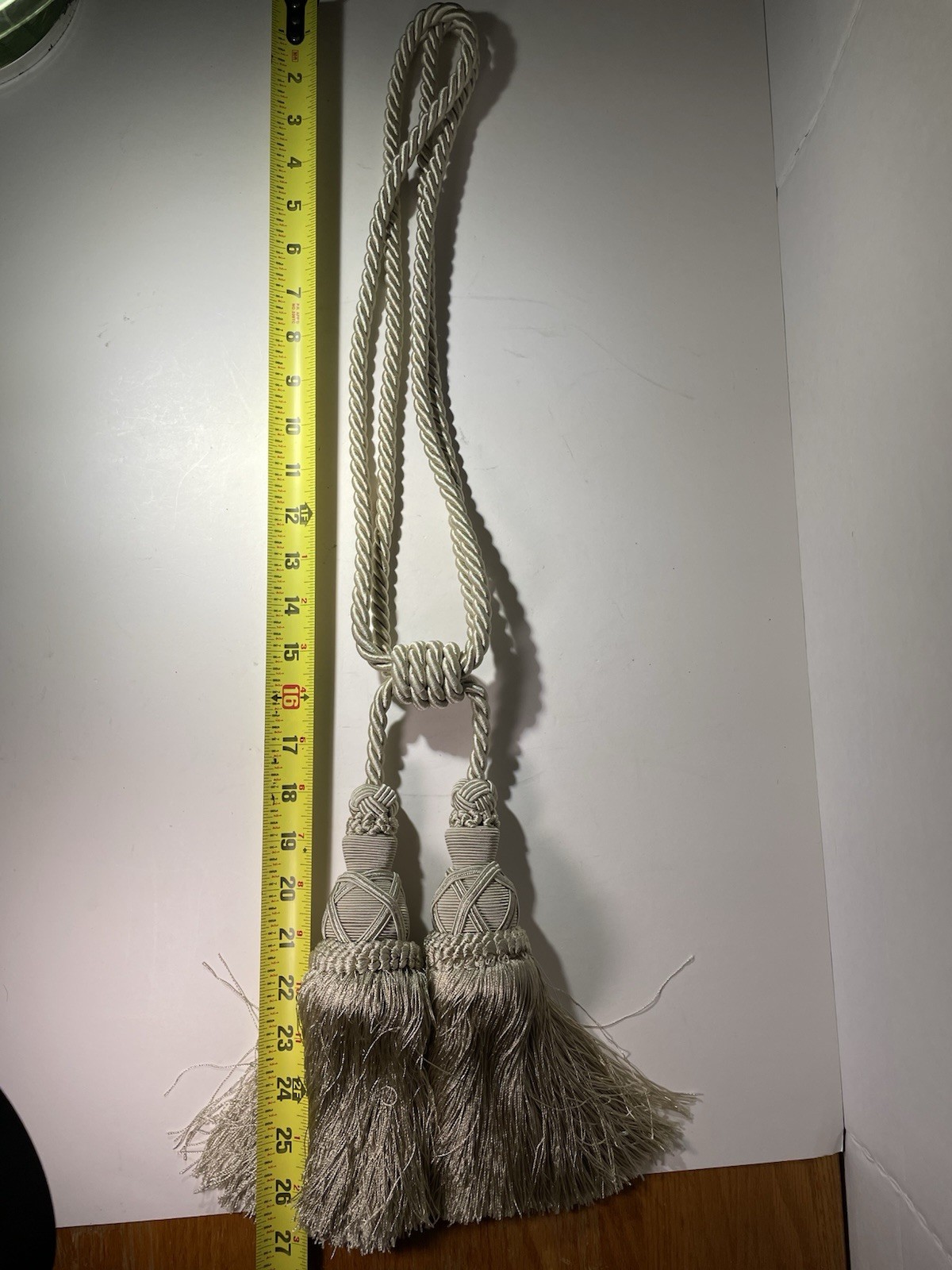 1 Pc. Large Beige Off-white Double Tassel Curtain Drape Tie-back Corded Rope 27″