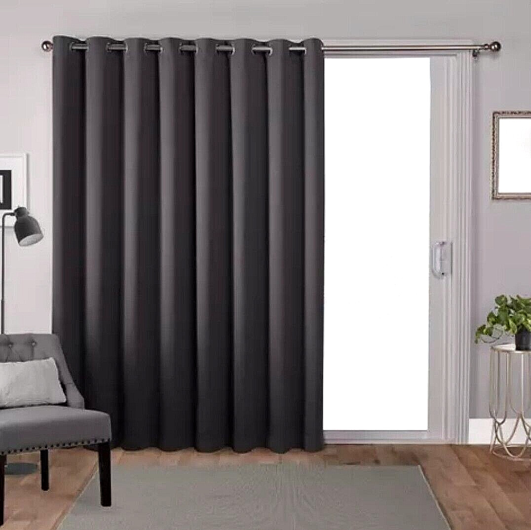 100W x 84L Grey Extra Wide Sateen Blackout Curtain Panel – Exclusive Home