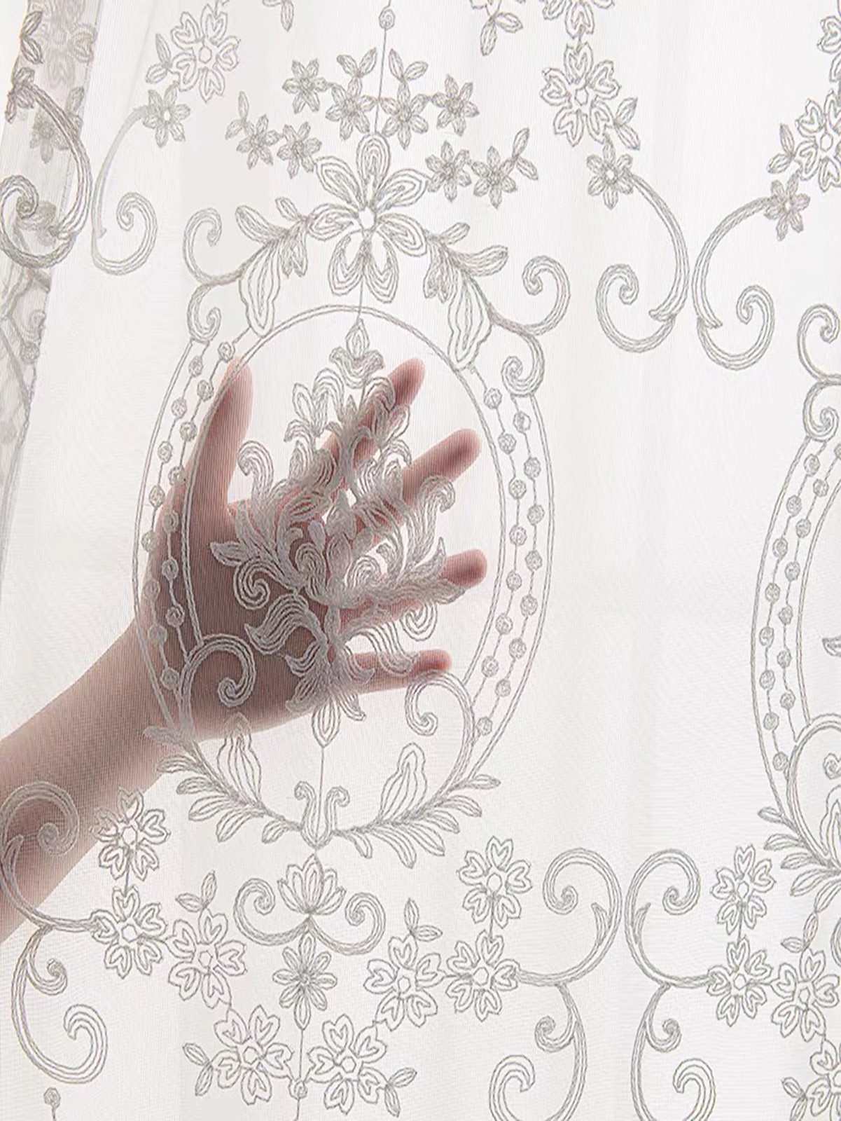 White Polyamide Sheer Panel Curtain With Floral Embroidery 150×250 100×230