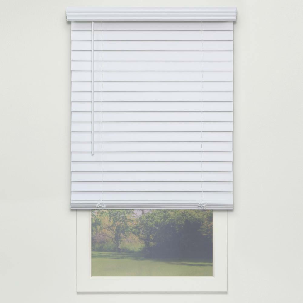 Cut-to-Width White Cordless Room Darkening 2 in. PVC Faux Wood Blind 23.75 in.