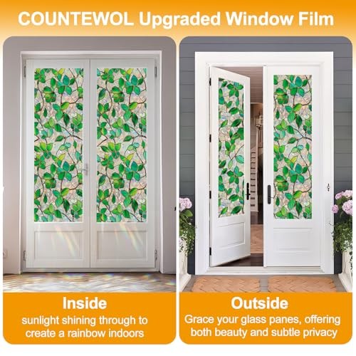 Window Privacy Film with Installation Tools Home 17.5 * 78.7 in Greenery Leaf