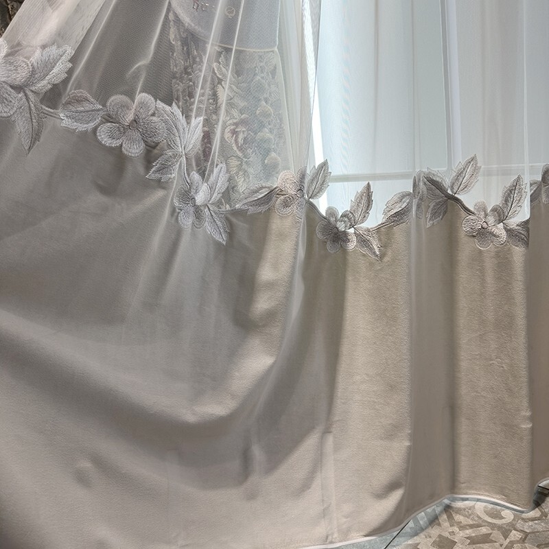 European Luxury chenille jacquard grey thick cloth curtain valance drape C2139