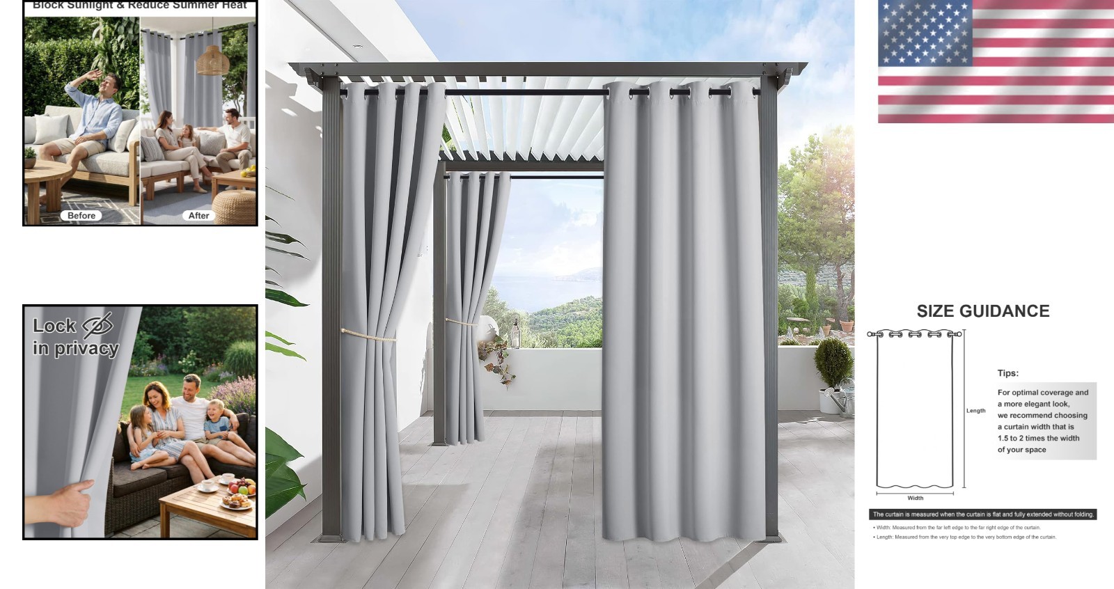 Elegant Light Grey Waterproof Blackout Panel – Ideal for Patio & Gazebo Use