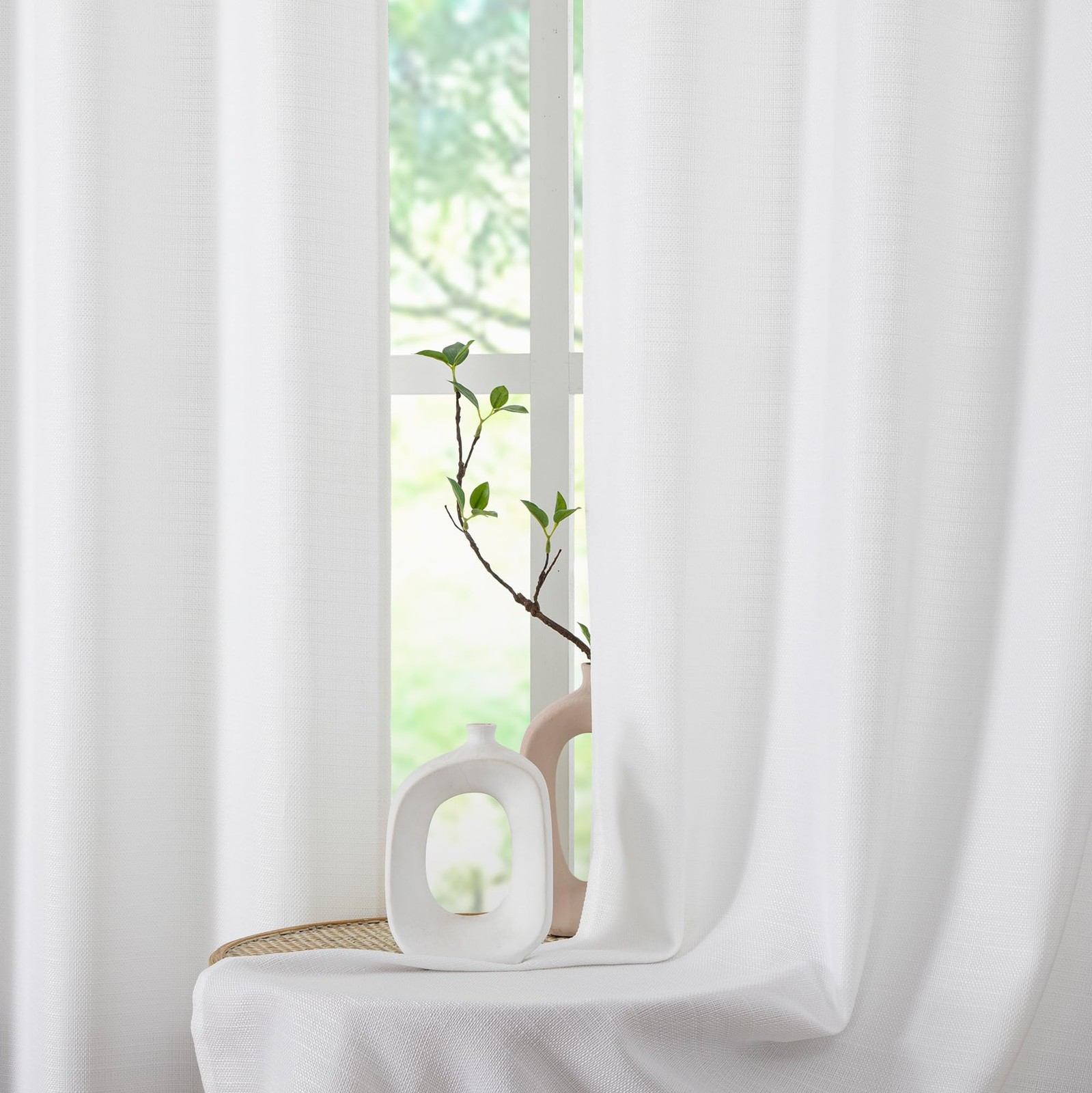 Chyhomenyc White Curtains 45 Inch Length 2 30″W x 45″L (Pack of 2),