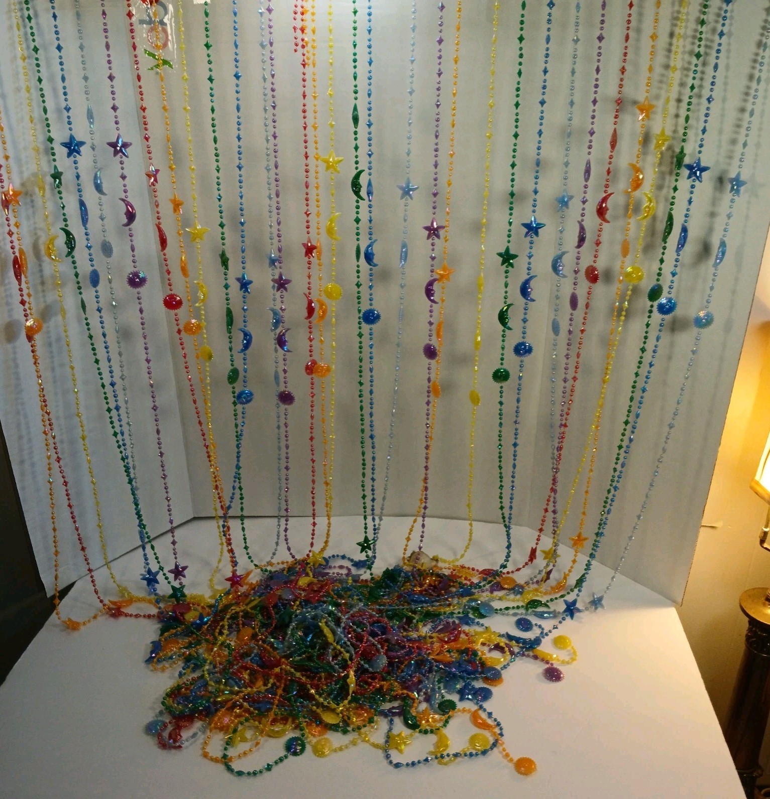 Vtg Y2K Celestial Beaded Curtain Rainbow Iridescent Sun Moon Stars 90s Boho Room