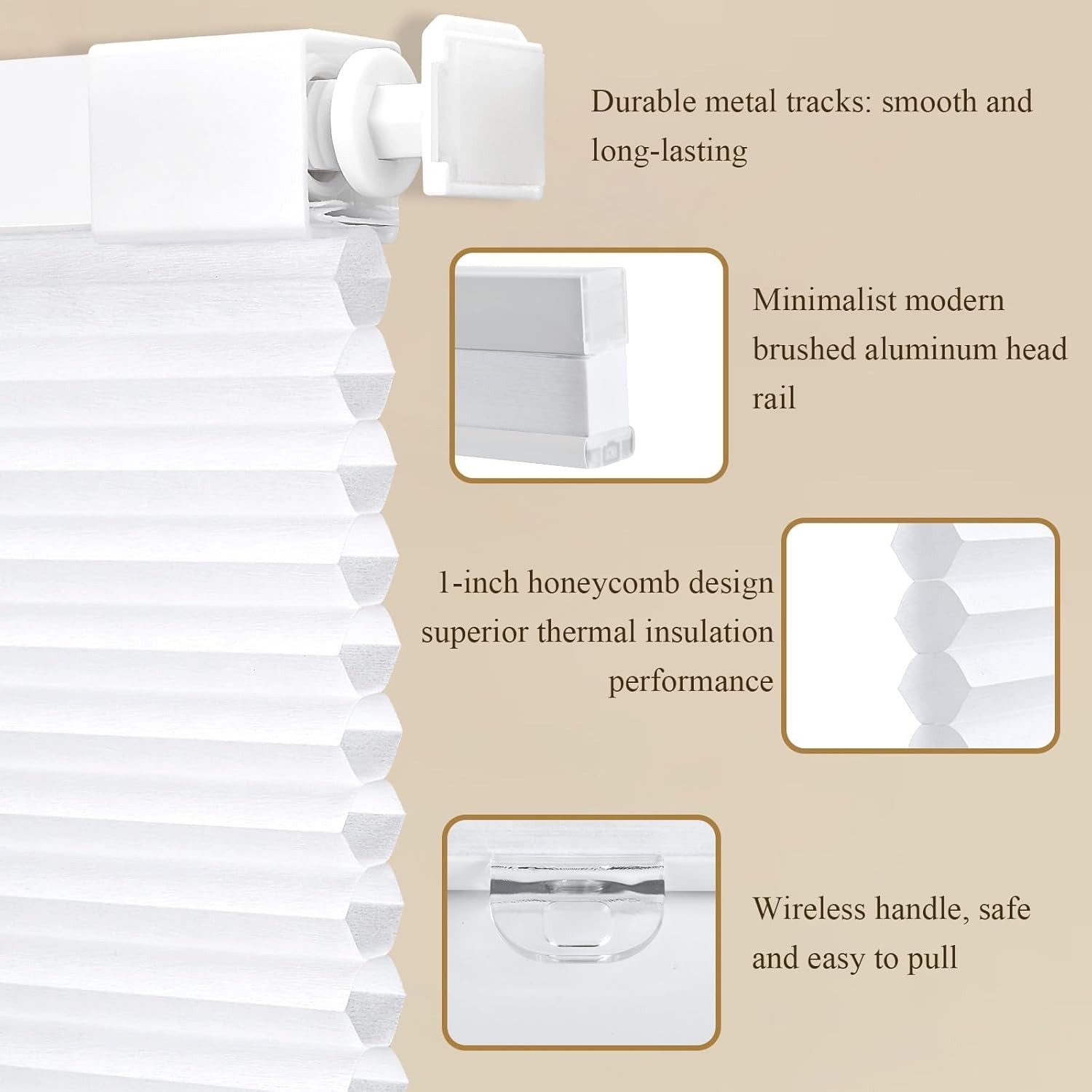 Customizable Cordless Honeycomb Blinds, Noise Reducing & Light Filtering, 31×36″