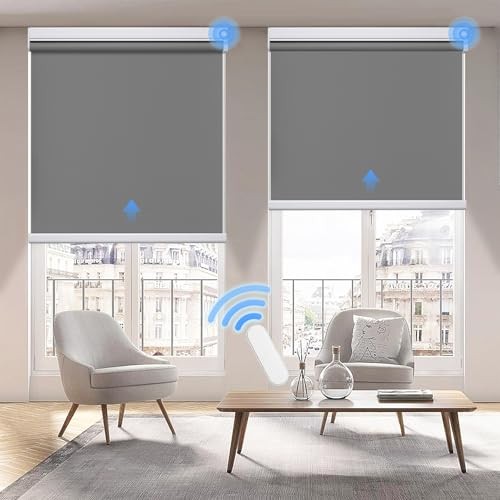 Motorized Roller Shade with Remote Control, Motorized 48″W x 72″H Dark Grey