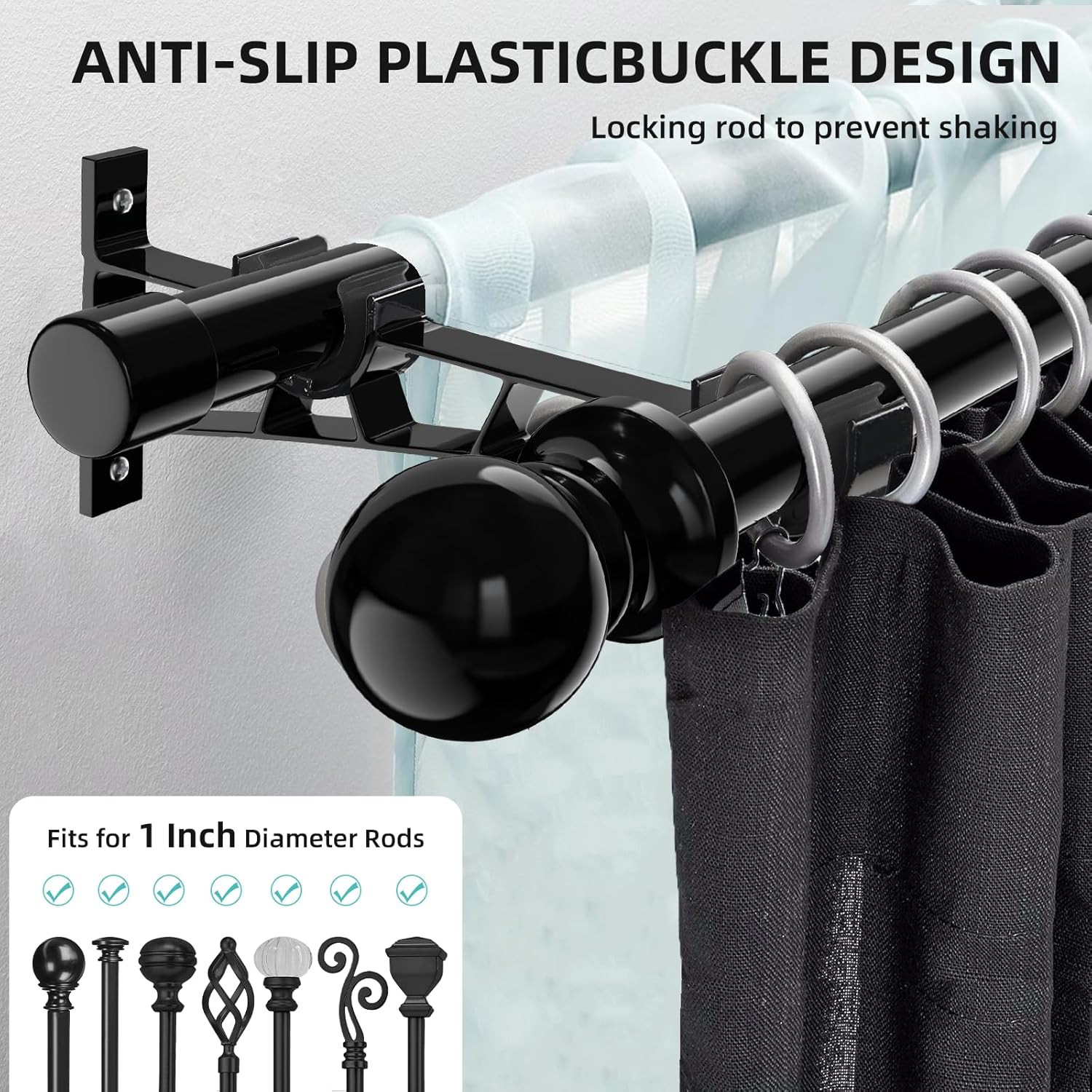 1 Inch Double Curtain Rod Bracket Heavy Duty Curtain Rod Hooks for Curtain Rod W