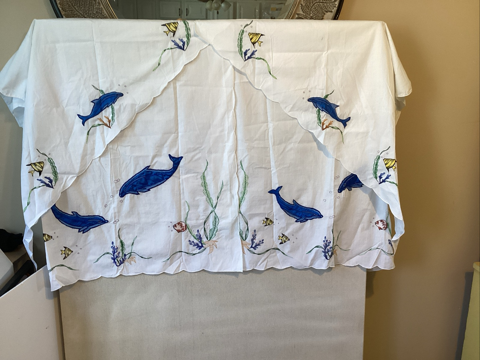 Unbranded curtain set of 4 2 curtains 2 sways fish ocean cross stitch beach