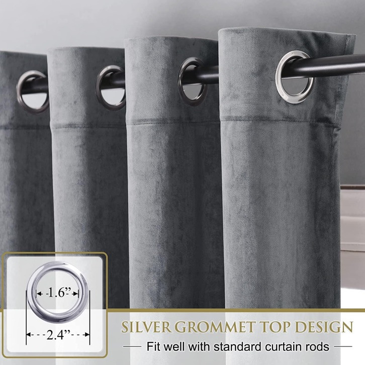 Light Grey Curtains Velvet Blackout Drapes Grommet Design Thick 2 Panels 96 X 52