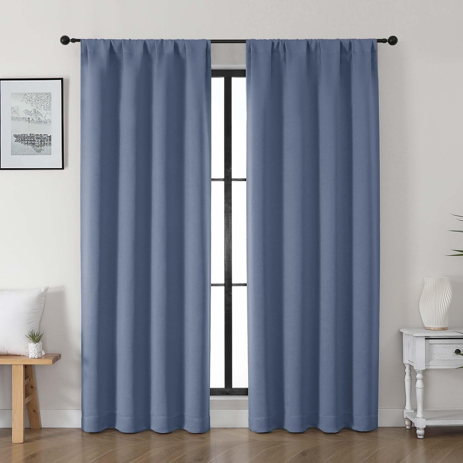 Denim Blue Blackout Curtains for Living Room 72 inches Long, Noise Reducing R…