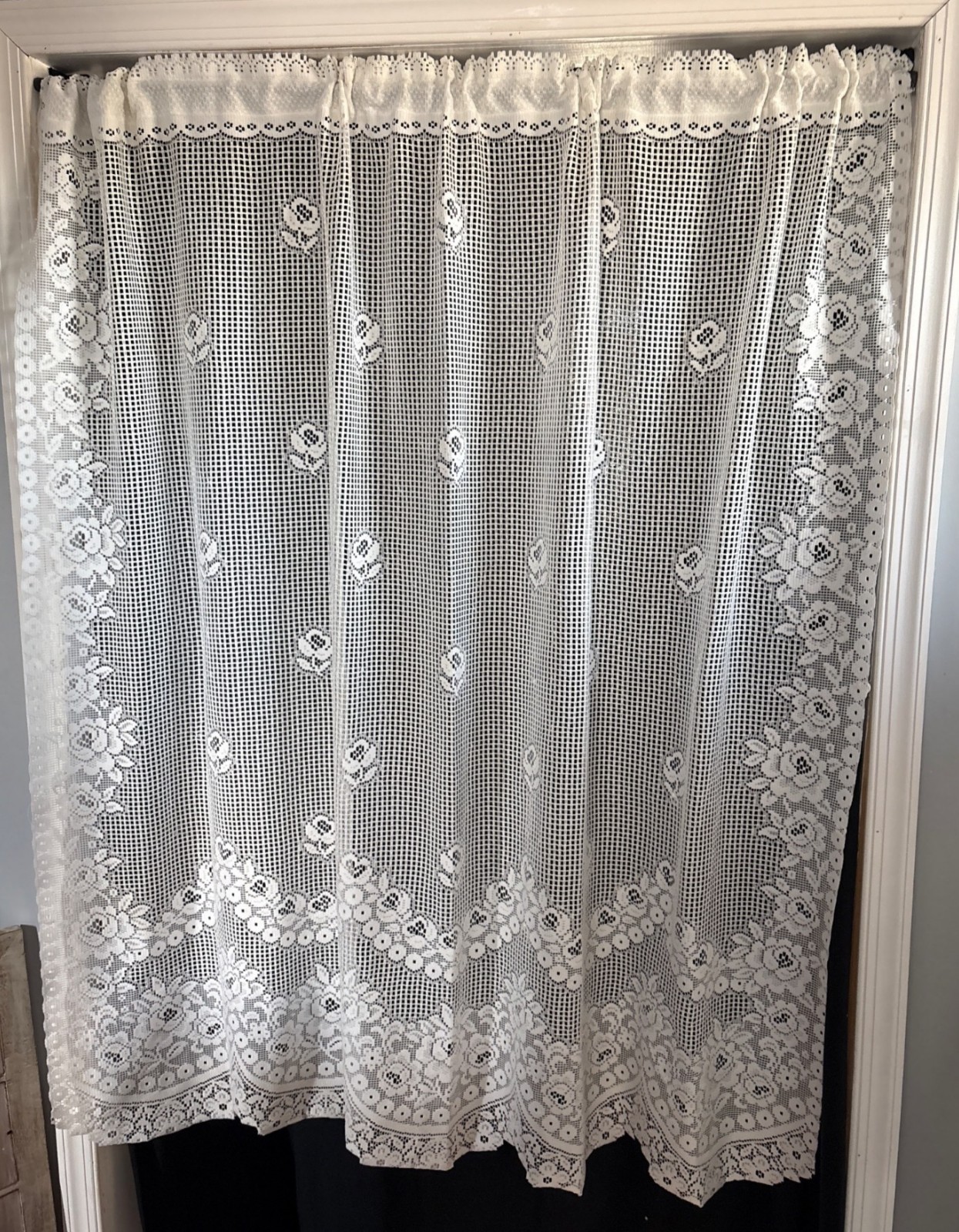 Elegant White Lace Curtain Floral Design 60″ W x 56″ L