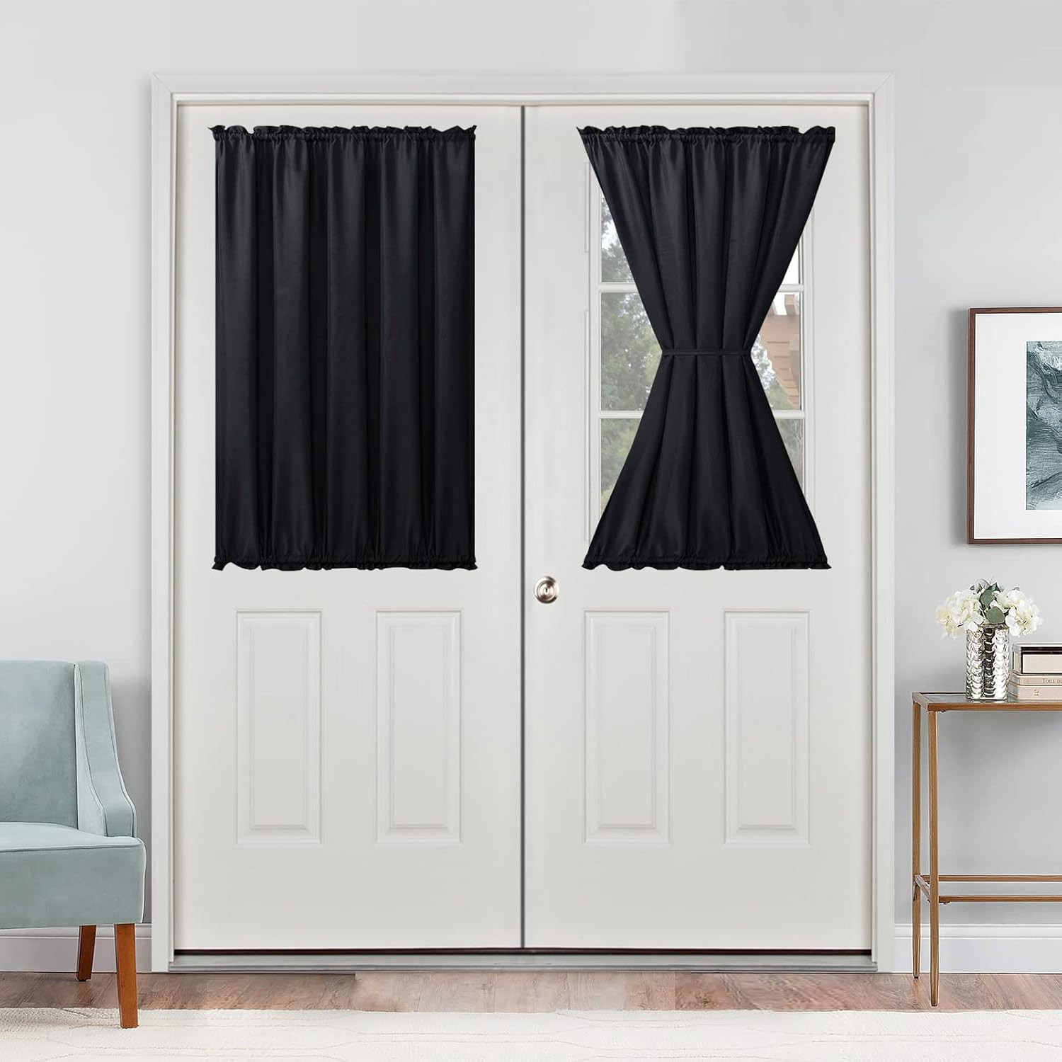 French Door Curtain for Small Window Rod Pocket Short Panel 52×40 Black