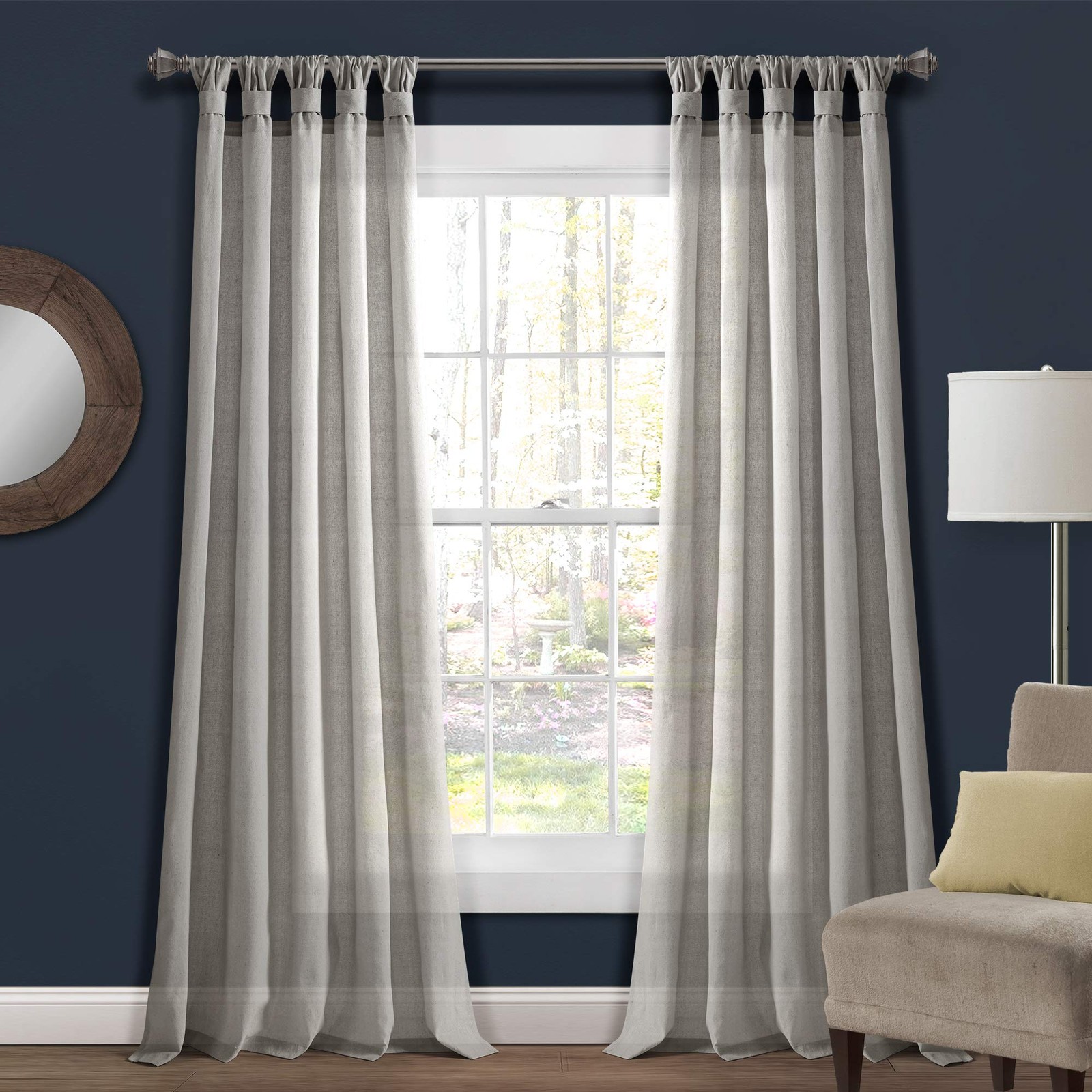 Lush Decor Burlap Knotted Tab-Top Window Curtain Panel Pair 45W X 84L Light Gray