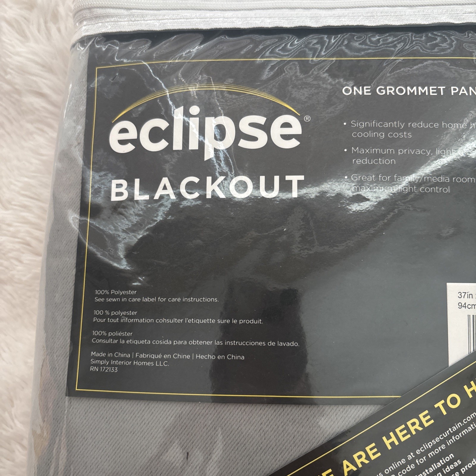 Eclipse Blackout One Grommet Window Curtain Panel 37in x 84in grey New