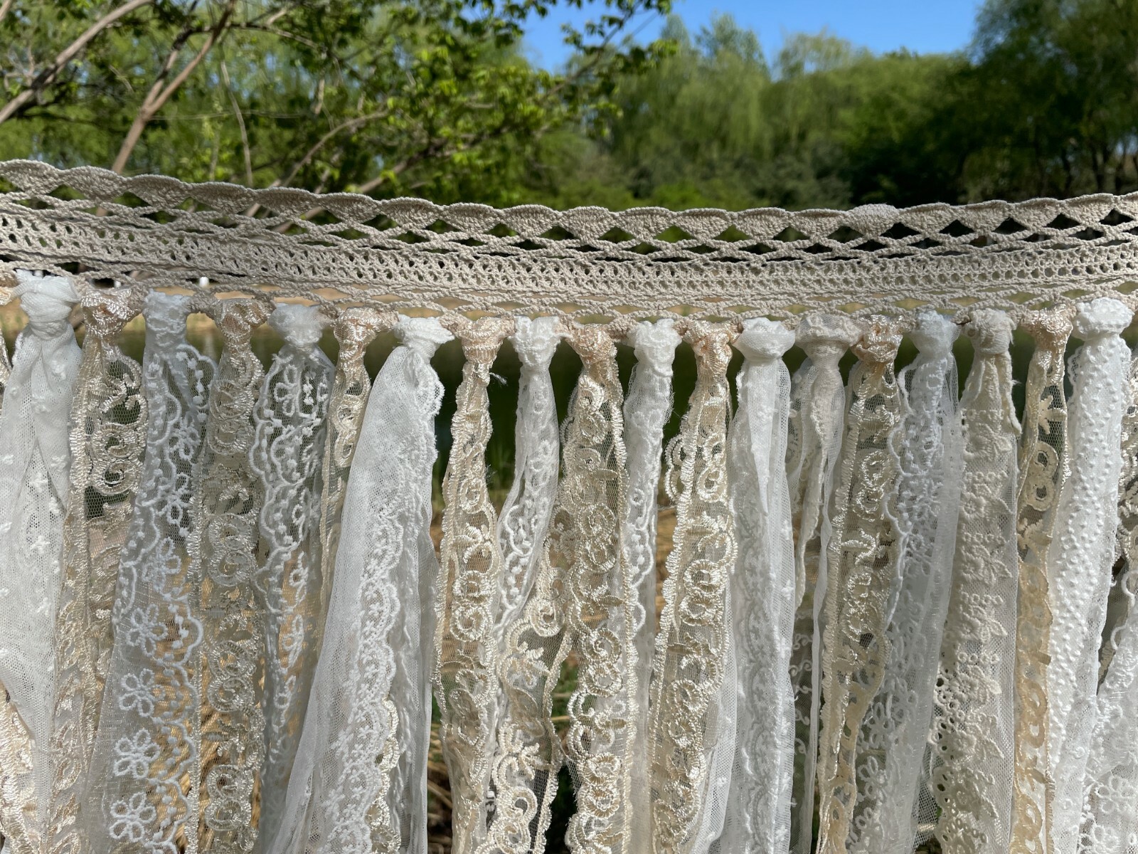 Rustic Shabby Chic Lace curtain Hand Crochet Lace Kitchen Valance