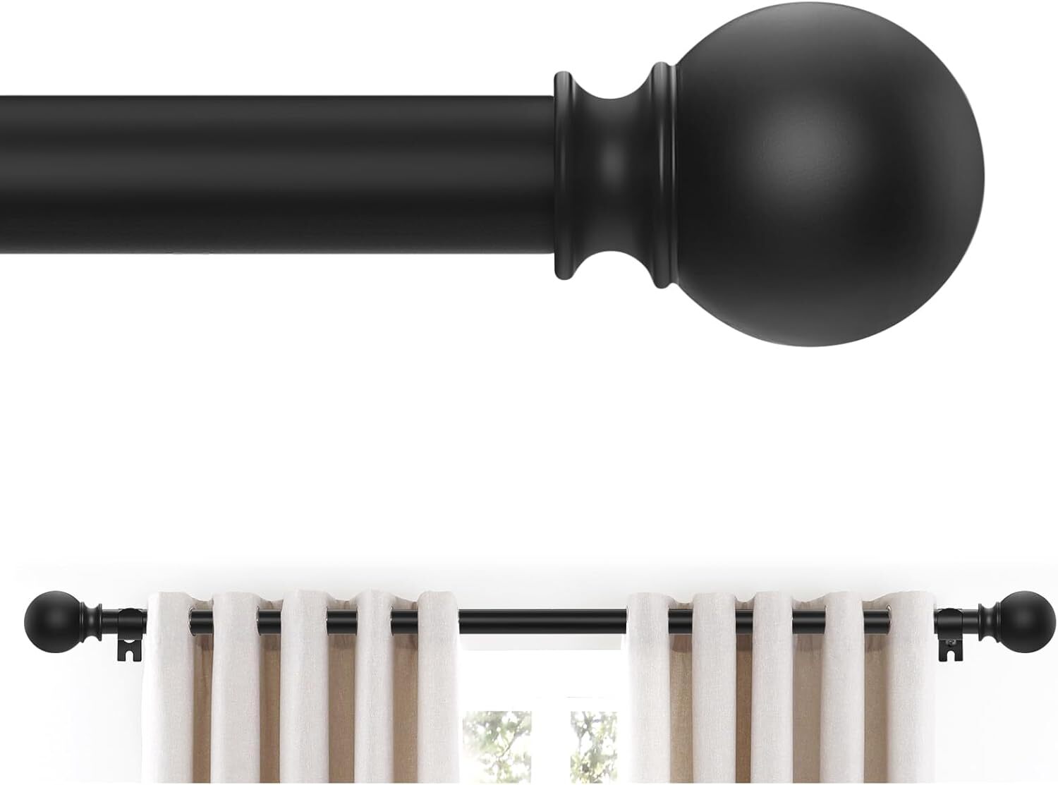 Black Curtain Rods 28 to 48 18''-45''|1 Pack, Matte