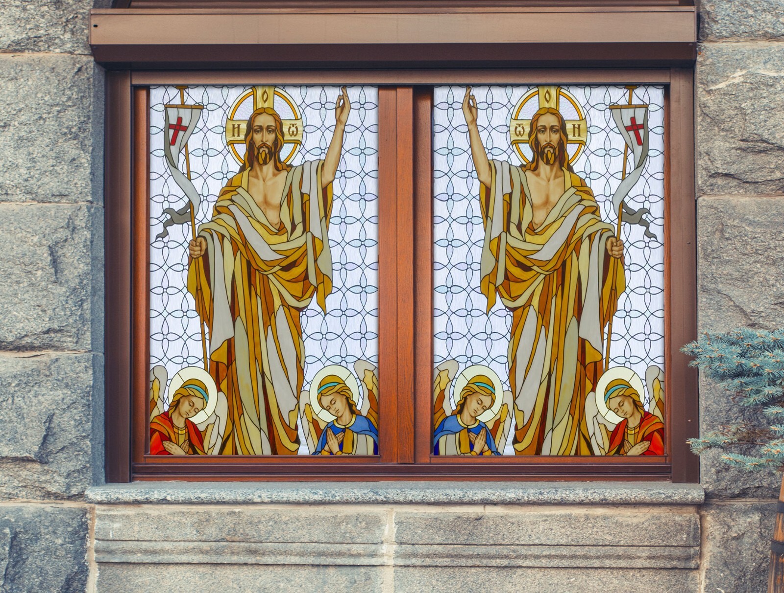 3D Jesus Cross A295 Window Film Print Sticker Cling Stained Glass UV Sinsin
