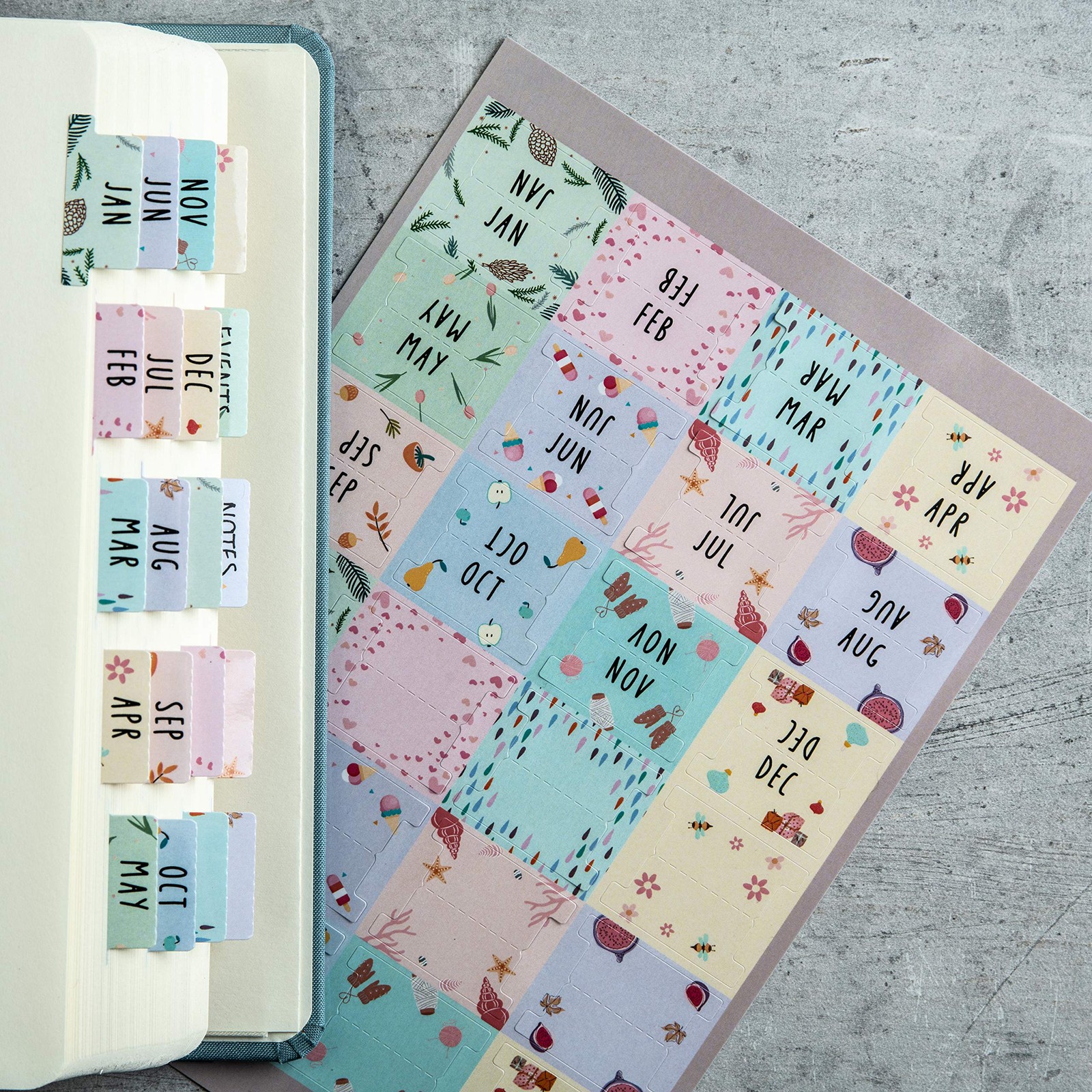 DiverseBee Laminated Planner Monthly Tabs, 24 Peel and Stick Medium, Assorted