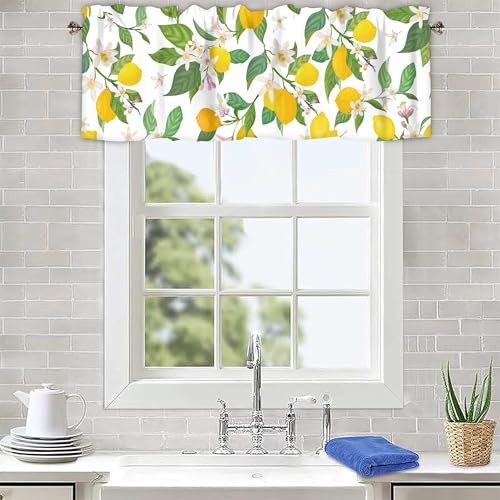 Floral Curtain Valances for Windows, Kitchen 42″W x 12″L (Pack of 1) Lemon