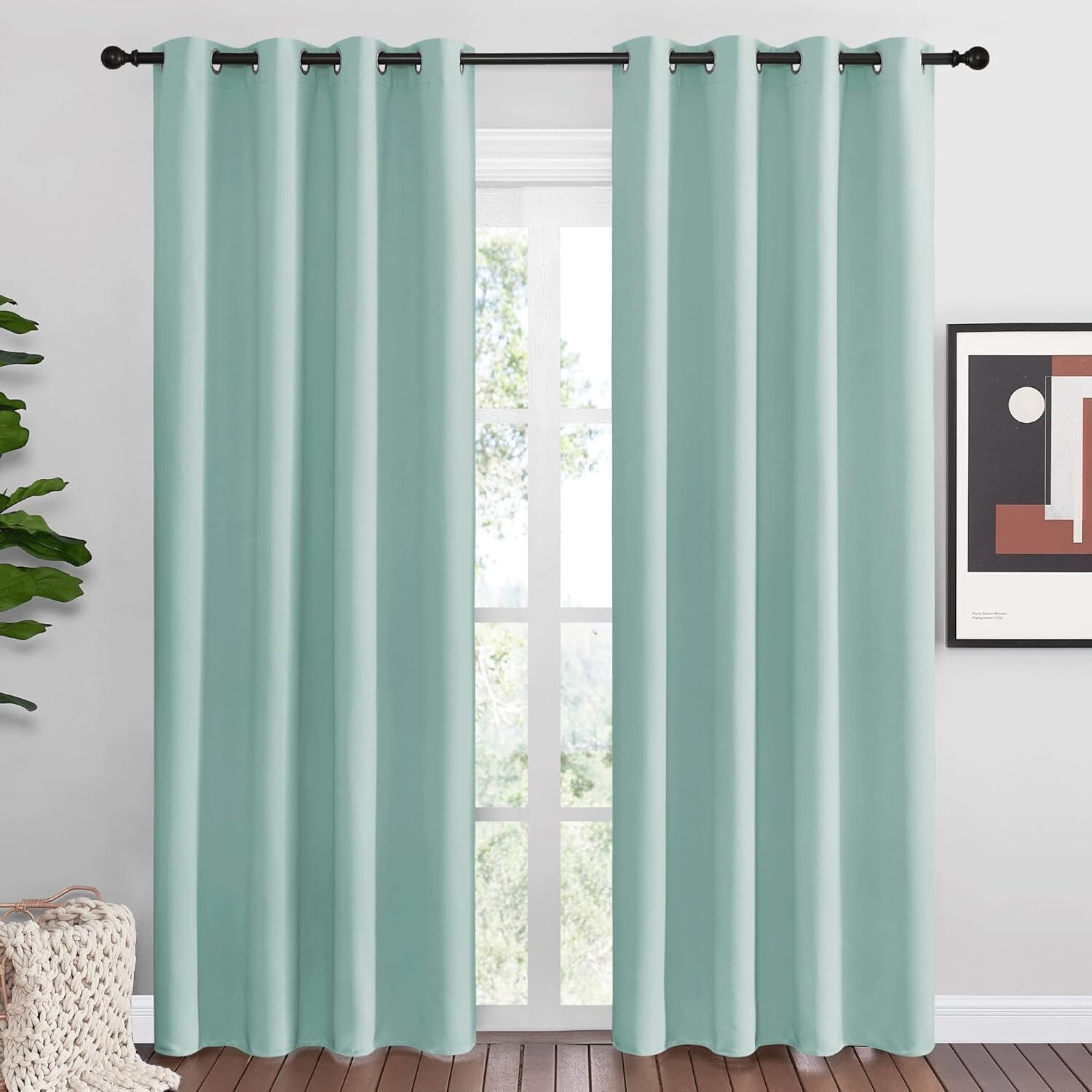 NICETOWN Aqua Blue Blackout Curtains 86″ Long – (55″ Wide by 86″ Long, 2 Pieces)
