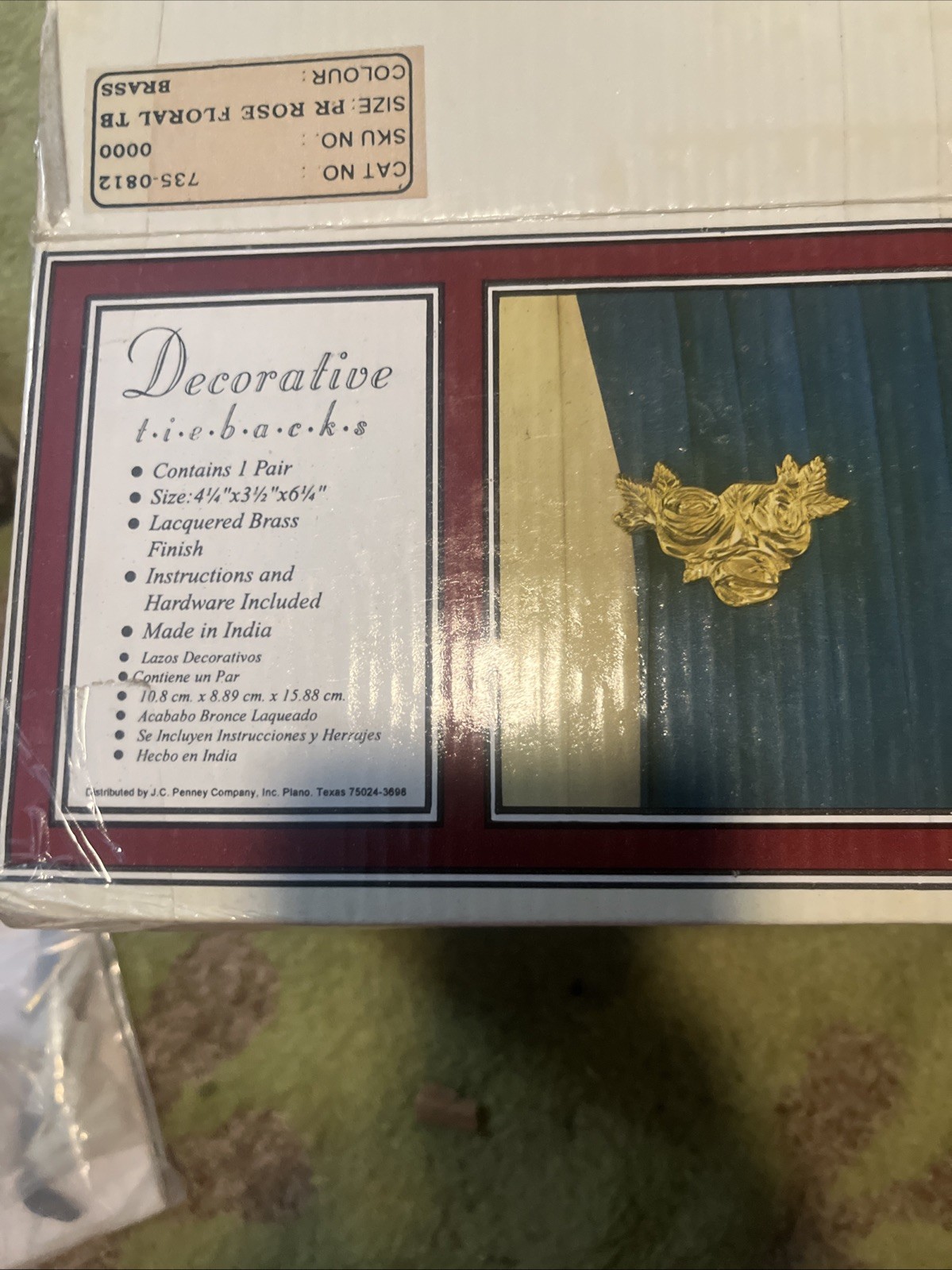Decorative Tiebacks Floral Rose Lacquered Brass Finish