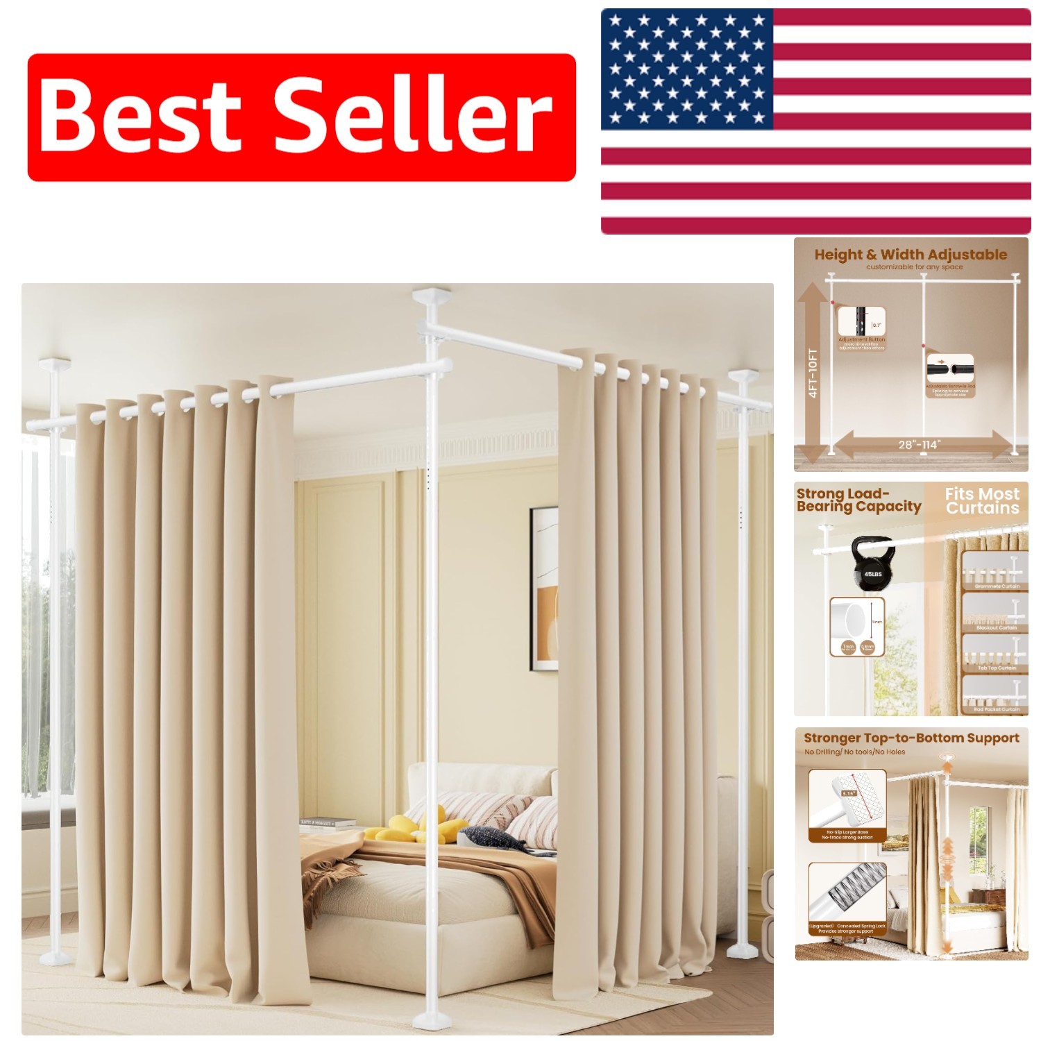 Modern Tension Mounted Room Divider 28-114inch, Easy Installation & No Damage