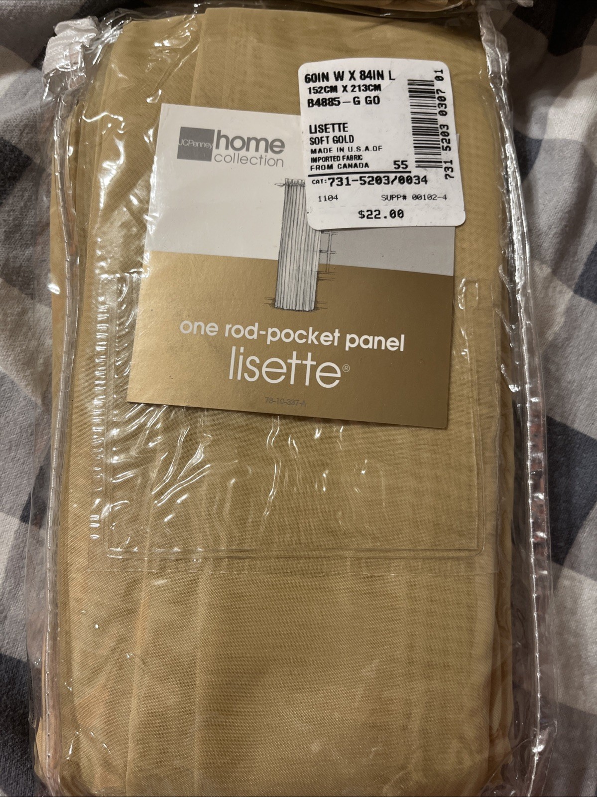 JC Penny Home Collection One Rod Pocket Lisette Soft Gold 60”x 84” NOS