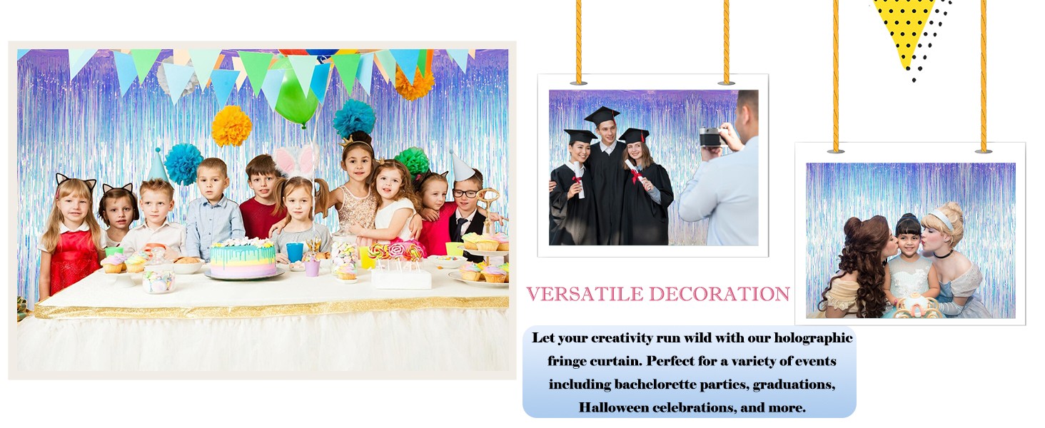 Gorgeous Iridescent Fringe Tinsel Streamers, 2 Pack of 3.3X 3.3 ft Neon